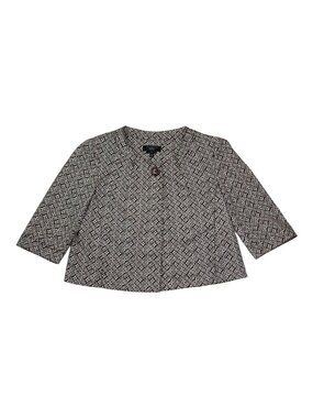 Talbots Petites 8P Open Front Jacket Brown White Cotton Stretch With Button